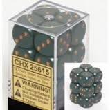 CHX 25615 Dusty Green w/Gold Dice Block (12 Opaque 16mm Pipped d6 Dice)